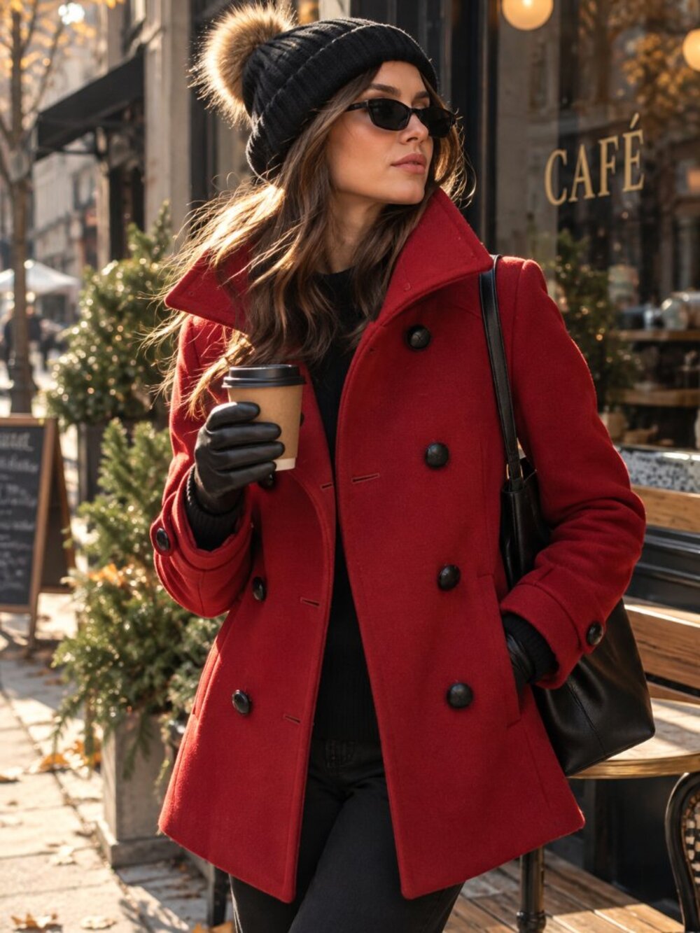 Aritzia Babaton Howell Red Virgin Wool & Cashmere Pea Coat – Size S